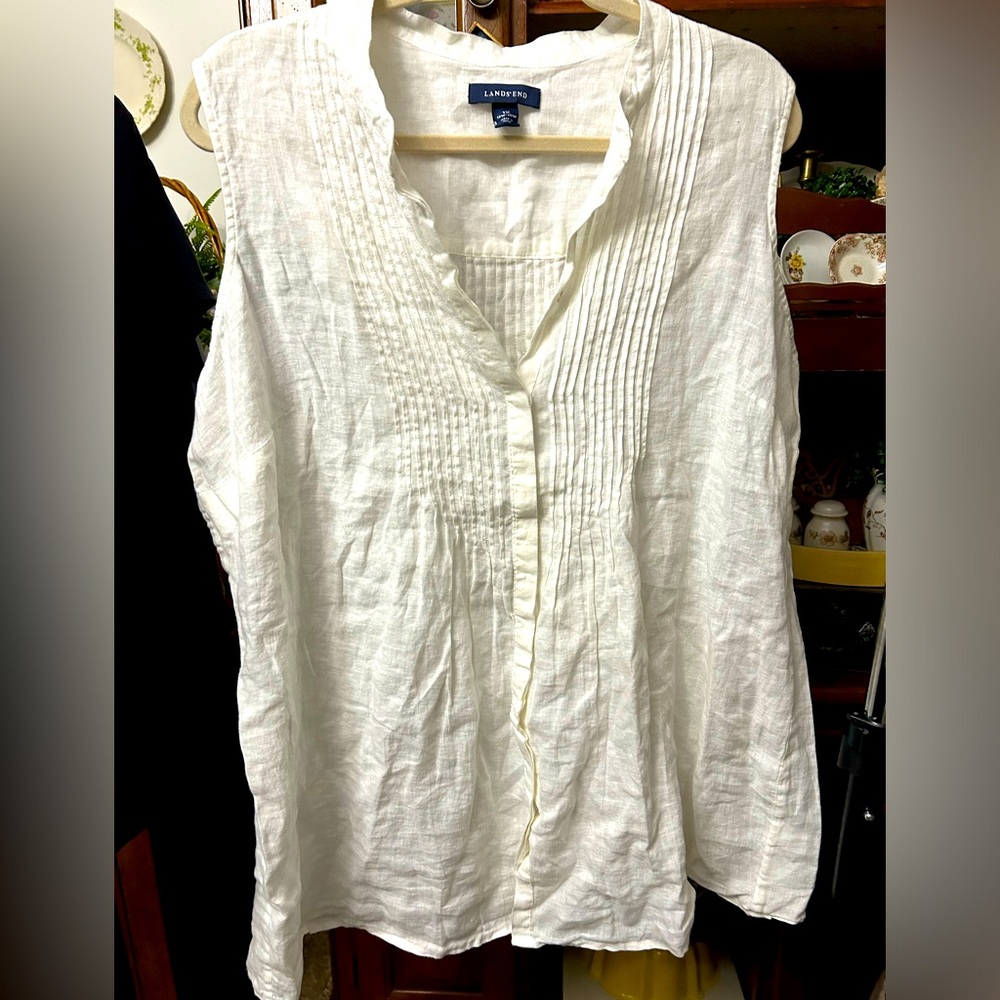 Lands' End Women’s Plus White Pintuck Blouse